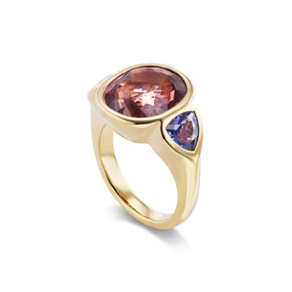 One-of-a-Kind BNS Ring with Pink Tourmaline Oval and Tanzanite Triangle Sides - SIZE 7