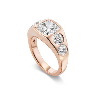 One-of-a-Kind Rose Gold BNS Ring with Diamond Cushion and Round Sides