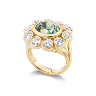 One-of-a-Kind Wildflower Ring with Chrome Tourmaline and Diamond Petals - SIZE 6