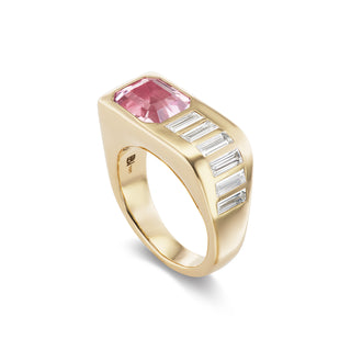 One-of-a-Kind BNS Waterfall Ring with Blush Pink Tourmaline and Diamond Baguettes