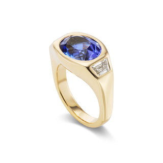 One-of-a-Kind BNS Ring with Oval Tanzanite and Trapezoid Diamond Sides