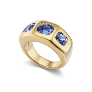 Chunky BNS Ring with Three Blue Sapphire Cushions - SIZE 6