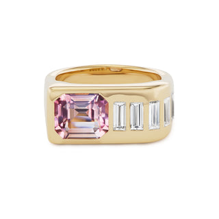 One-of-a-Kind BNS Waterfall Ring with Blush Pink Tourmaline and Diamond Baguettes