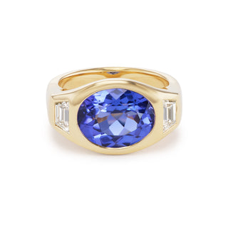 One-of-a-Kind BNS Ring with Oval Tanzanite and Trapezoid Diamond Sides