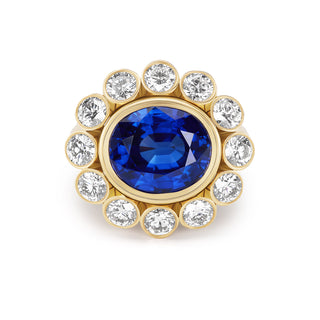 Wildflower Ring with Oval Blue Sapphire & Diamond Petals - SIZE 7