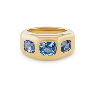 Chunky BNS Ring with Three Blue Sapphire Cushions - SIZE 6