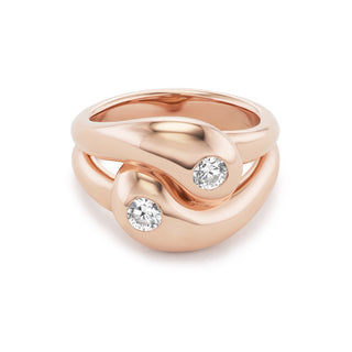 Mini Rose Gold Knot Ring with Diamond Rounds