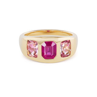 One-of-a-Kind BNS Ring with Emerald-Cut Ruby and Pink Spinel Sides