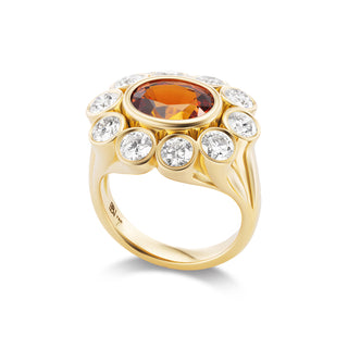 One-of-a-Kind Wildflower Ring with Malaya Garnet and Diamond Petals - SIZE 7