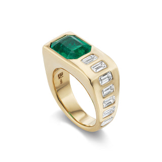 One-of-a-Kind BNS Waterfall Ring with Emerald and Diamond Baguettes