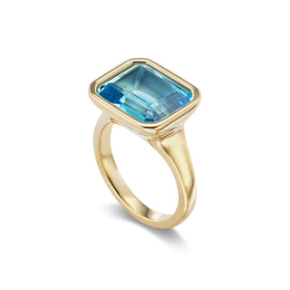 One-of-a-Kind Pillow Ring with East-West Emerald-Cut Aquamarine