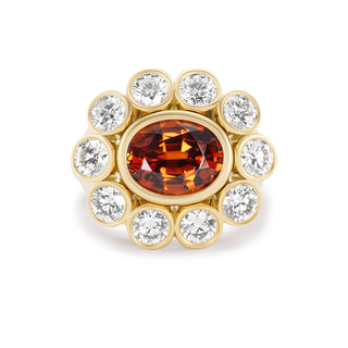 One-of-a-Kind Wildflower Ring with Malaya Garnet and Diamond Petals - SIZE 7