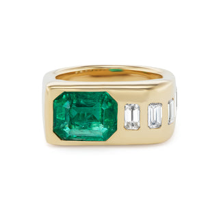 One-of-a-Kind BNS Waterfall Ring with Emerald and Diamond Baguettes