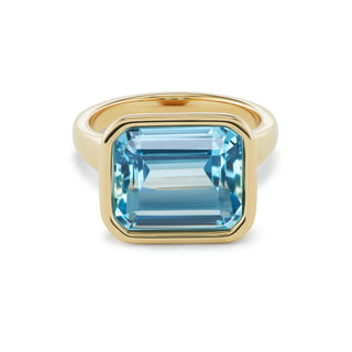 One-of-a-Kind Pillow Ring with East-West Emerald-Cut Aquamarine