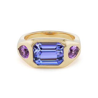 One-of-a-Kind BNS Ring with Tanzanite and Pink-Purple Sapphire Sides
