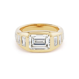 One-of-a-Kind BNS Ring with East-West Emerald-Cut Diamond and Diamond Baguettes