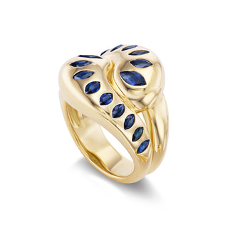 Knot Ring with Mixed-Sized Marquise Blue Sapphires
