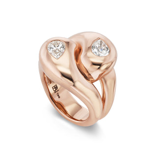 Rose Gold Knot Ring with 2 Diamond Pears