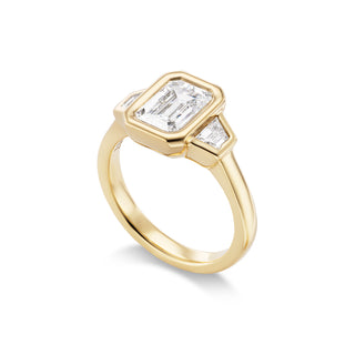 Pillow Ring with North South Emerald-Cut Diamond and Diamond Trapezoid Sides