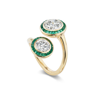Emerald Halo Moi Et Toi Ring with Diamond Rounds
