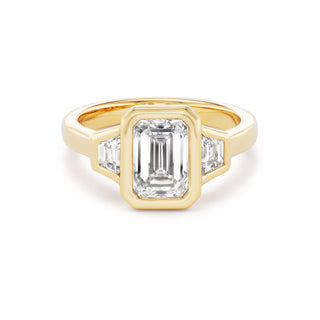 Pillow Ring with North South Emerald-Cut Diamond and Diamond Trapezoid Sides