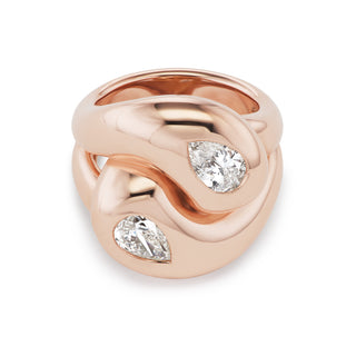 Rose Gold Knot Ring with 2 Diamond Pears