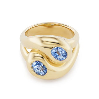Knot Ring with 2 Oval Light Blue Sapphires