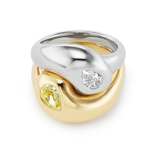 Two-Tone Knot Ring with White & Canary Diamond Pears