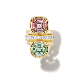 One-of-a-Kind Off-Set Pillow Ring with Larger Cushion Pink Tourmaline