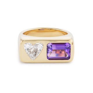 One-of-a-Kind Two-Stone BNS Ring with Diamond Heart  & Amethyst