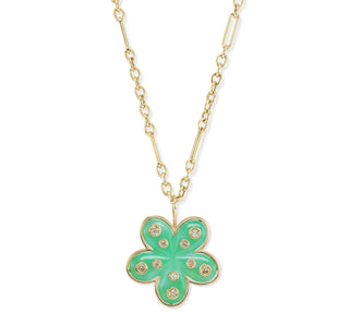 Petal Flower Pendant with Chrysoprase and Champagne Diamonds