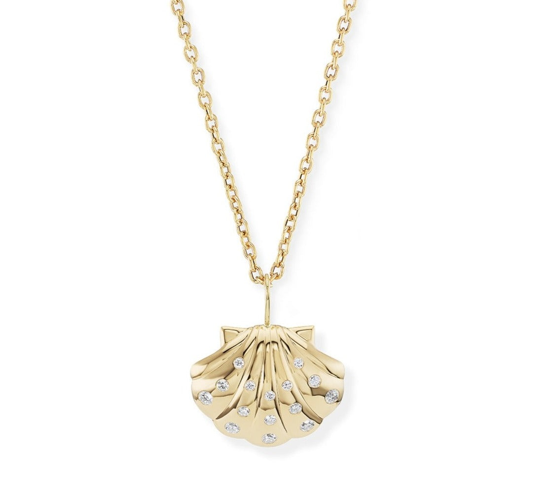 Medium Gold Shell Pendant with Diamonds – Brent Neale