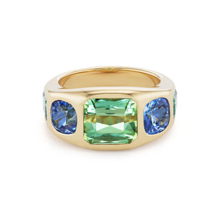 One-of-a-Kind Five-Stone BNS Ring with Cushion Mint Tourmnaline