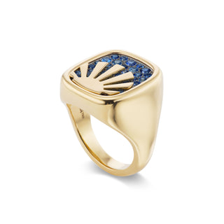 Sunset Signet with Ombre Blue Sapphire Pave