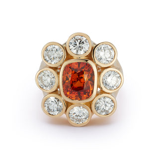 One-of-a-Kind Wildflower Ring with Orange Sapphire and Diamond Petals