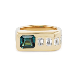One-of-a-Kind BNS Waterfall Ring with Green Tourmaline and Emerald-Cut Diamonds
