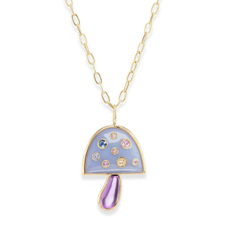 Large Magic Mushroom Pendant with Blue Chalcedony & Amethyst and 
 Pastel Sapphires