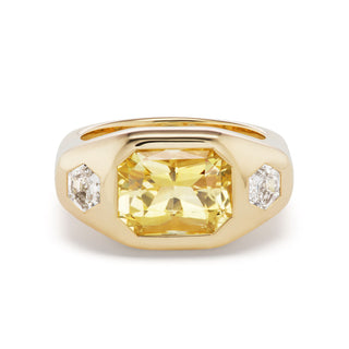 One-of-a-Kind BNS Ring with Yellow Sapphire and Hexagon Diamond Sides