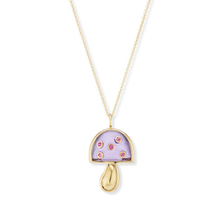 Small Magic Mushroom Pendant with Amethyst & Gold Stem and Pink Sapphires