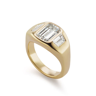 One-of-a-Kind BNS Ring with North-South Emerald-Cut Diamond and Trapezoid Diamond Sides