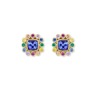 Wildflower Earrings wth Tanzanite and Rainbow Sapphire Petals