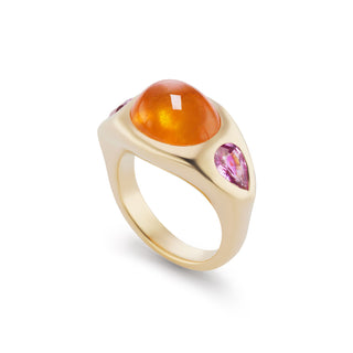 BNS Ring with Spessartite Cabochon and Pink Sapphire Pears