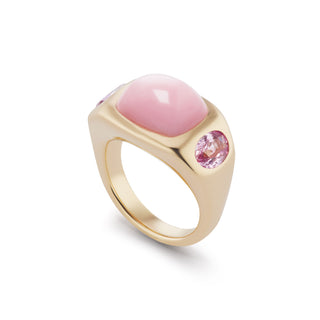 BNS Ring with Pink Opal Cabochon and Oval Pink Sapphire Sides