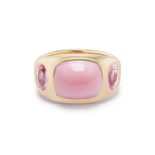 BNS Ring with Pink Opal Cabochon and Oval Pink Sapphire Sides
