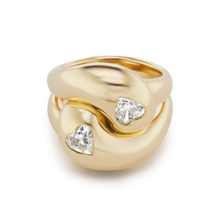 Knot Ring with 2 Diamond Hearts