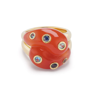 Knot Ring with Carnelian and Blue Sapphires