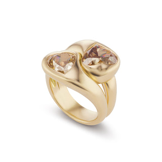 Knot Ring with Champagne Diamond Hearts