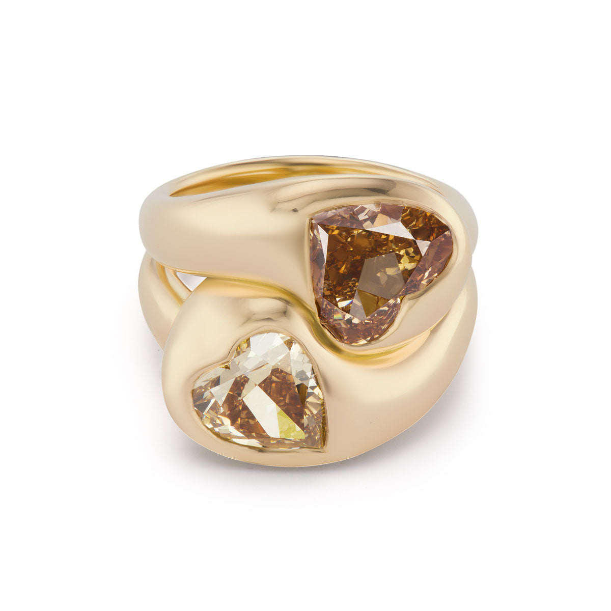 Knot Ring with Champagne Diamond Hearts Brent Neale