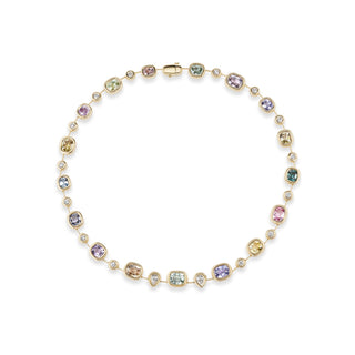 One-of-a-Kind Pillow Necklace with Pastel Multi-Colored Sapphires and Diamond