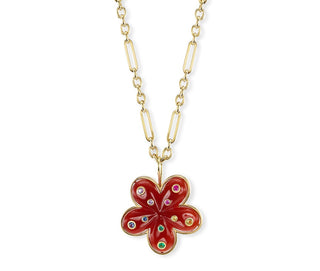 Petal Flower Pendant with Carnelian and Multi-Colored Sapphires